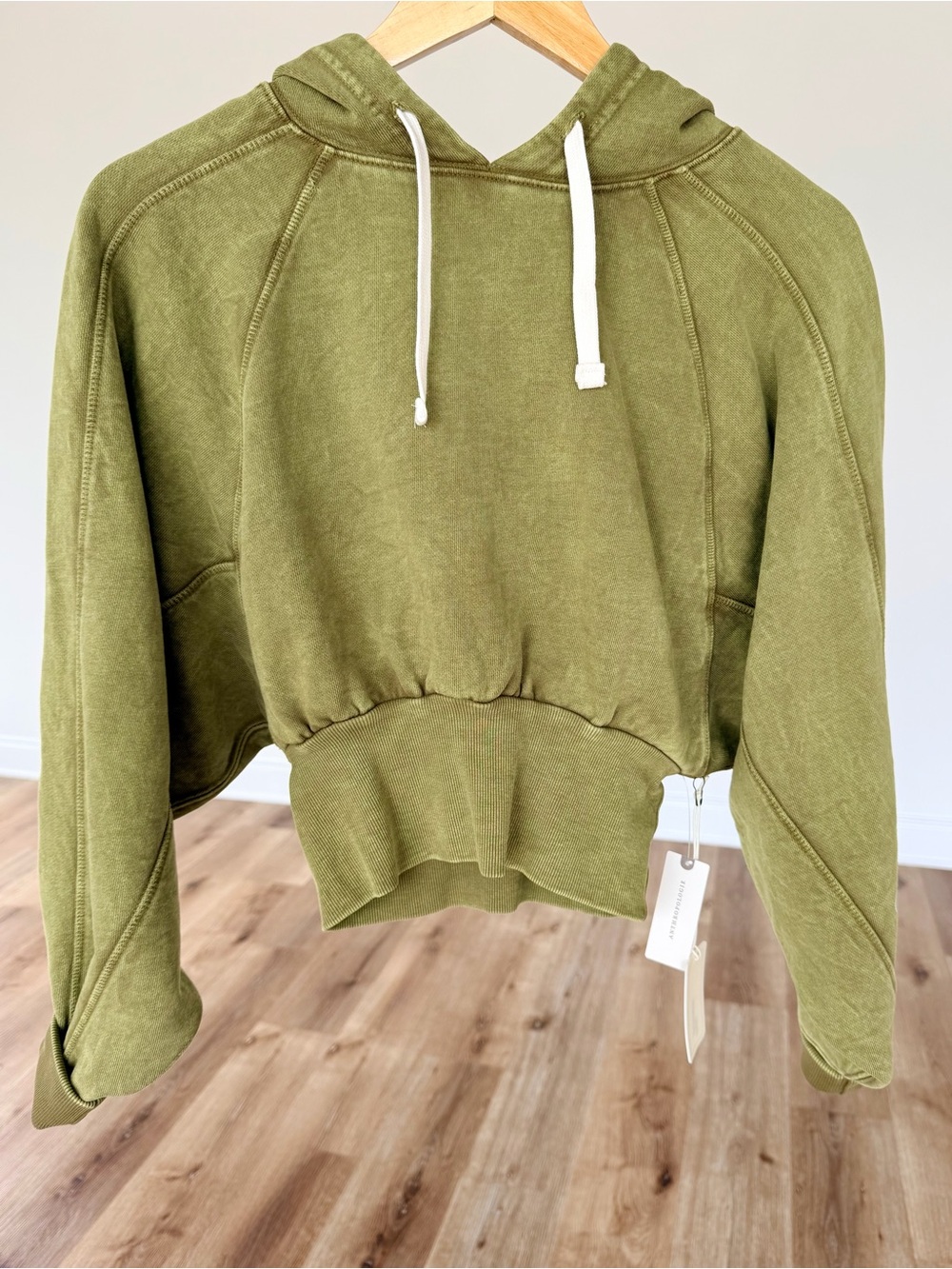 NWT Daily Practice Anthropologie Croppec Hoodie XXS Olive Green Acid Wash
